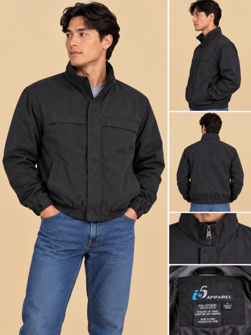 i5 Apparel Men’s Black Jacket Size M Soft Thick Full Zip Bomber Utility NWOT